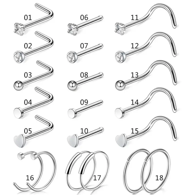 20G  Straight L Bend Twist Nose Ring Set Body