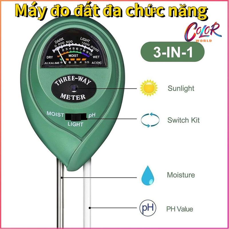 Máy đo đất đa chức năng, Máy đo độ PH, độ ẩm và ánh sáng của đất tiện lợi - Dụng cụ làm vườn - Color World