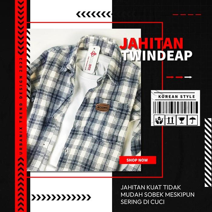 Twinbee Kemeja Flanel Anak Laki Laki Lengan Panjang Usia 1 2 3 4 5 6 7 Tahun Import Cream Biru Merah Korean Style Premium 6