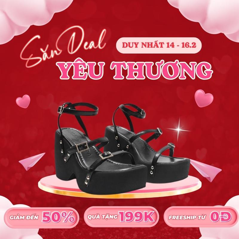 LT26- Giày sandal quai dây khóa vuông siêu xinh đế xuồng cao 9cm Alex Sara Shoes Nữ