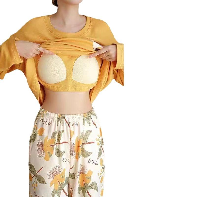 Bộ Đồ Ngủ Có Đệm Ngực Chất Liệu Cotton Nguyên Chất Thoải Mái Chất Lượng Cao Với Tay Dài Có thể Mặc Ngoài Trời Mùa Thu Và Mùa Đông Bộ Đồ Dễ Thương Hoạt Hình Che Núm Vú Cho Nữ Áo Chui Đầu Mặc Ở Nhà 4