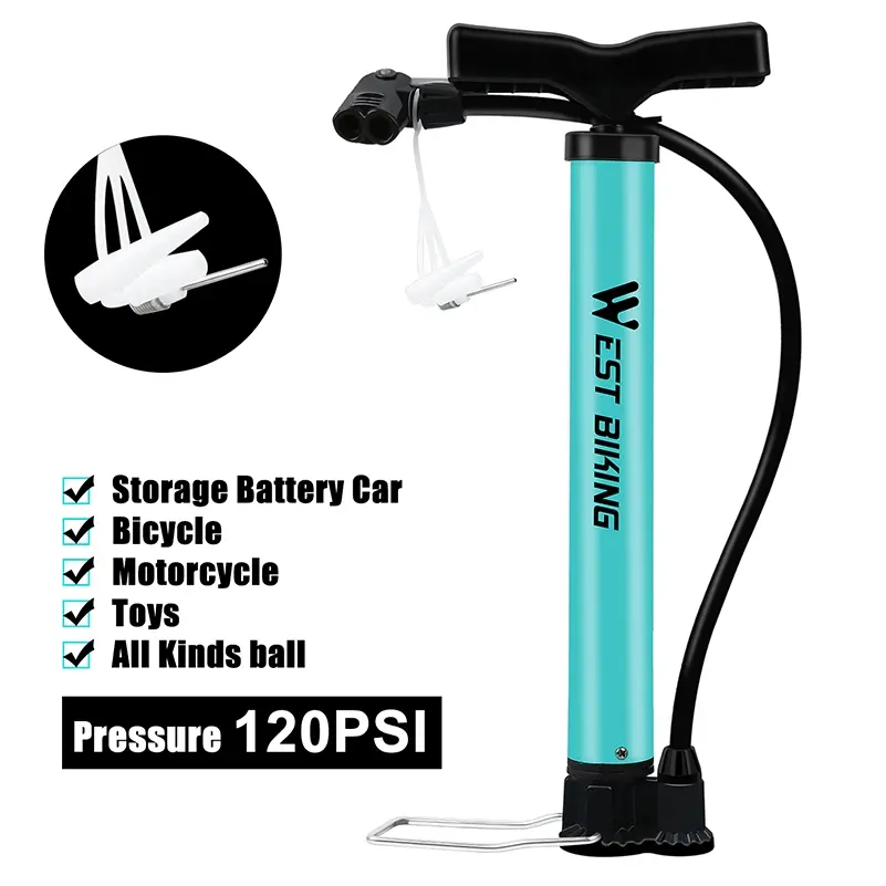 Bike Pump 120 PSI Steel Turquoise Cycling Pump Air Inflator