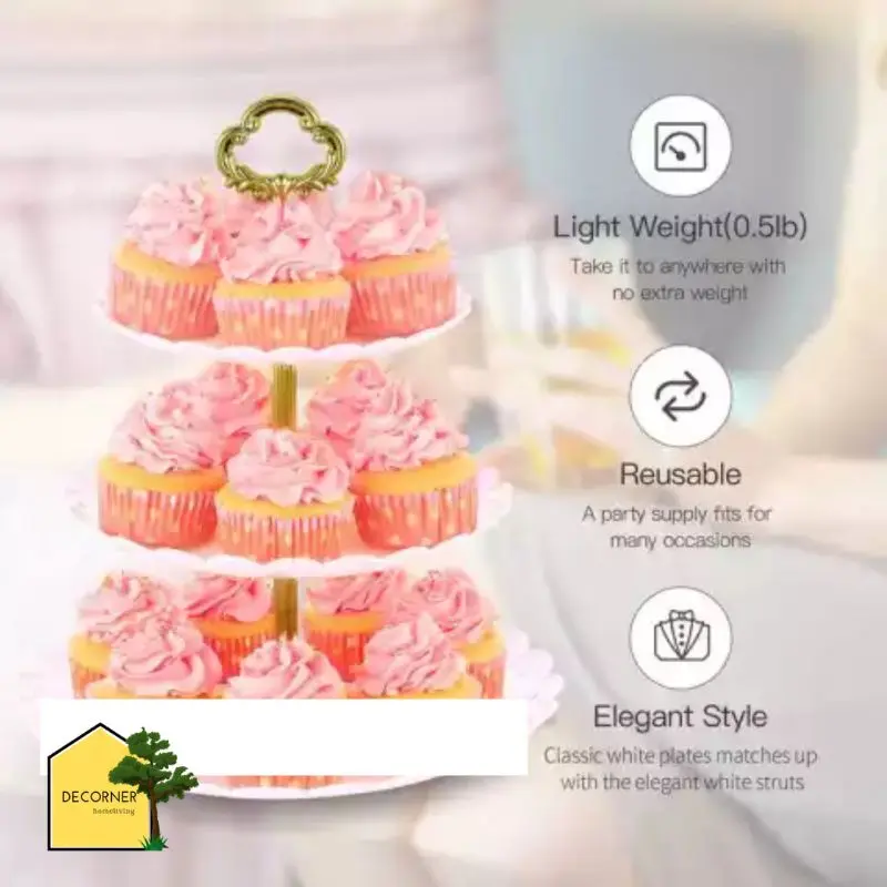 Kitstorm Piring Saji 3 Susun Untuk Kue Cupcake Display Plate Stand Piring Saji Pesta Buah 3
