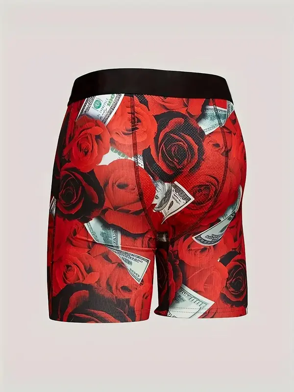 Men's Colorblock Floral Print Boxer Brief, Slim Casual Comfy Underwear For Daily Wear, Men's Underwear For All Seasons 3