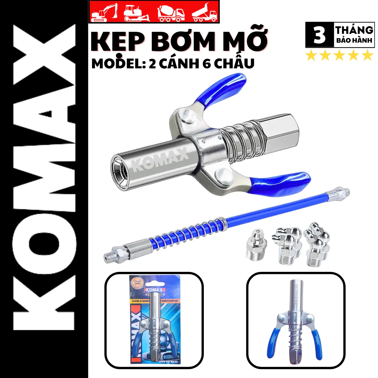 Đầu bơm mỡ 6 chấu chất liệu thép không rỉ