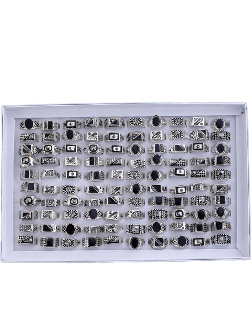 Product Introduction of Retro Silver Color Random Design Punk Geometric Finger Rings Set, Fashion Jewelry for Party, Daily Clothing Decor, Trendy All-match & Exquisite Jewelry for Birthday Gift 3