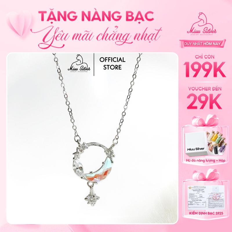 [Tặng 1 hũ đá phong thuỷ] Dây chuyền nữ Miuu Silver, vòng cổ bạc đính đá mặt trăng Moonstars