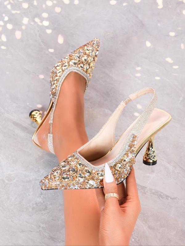 Women's Elegant Rhinestone Decorated Pointed Toe Heels, Exquisite Trendy High Heel Sandals, Fashionable Heels for Party & Wedding, Classy 3