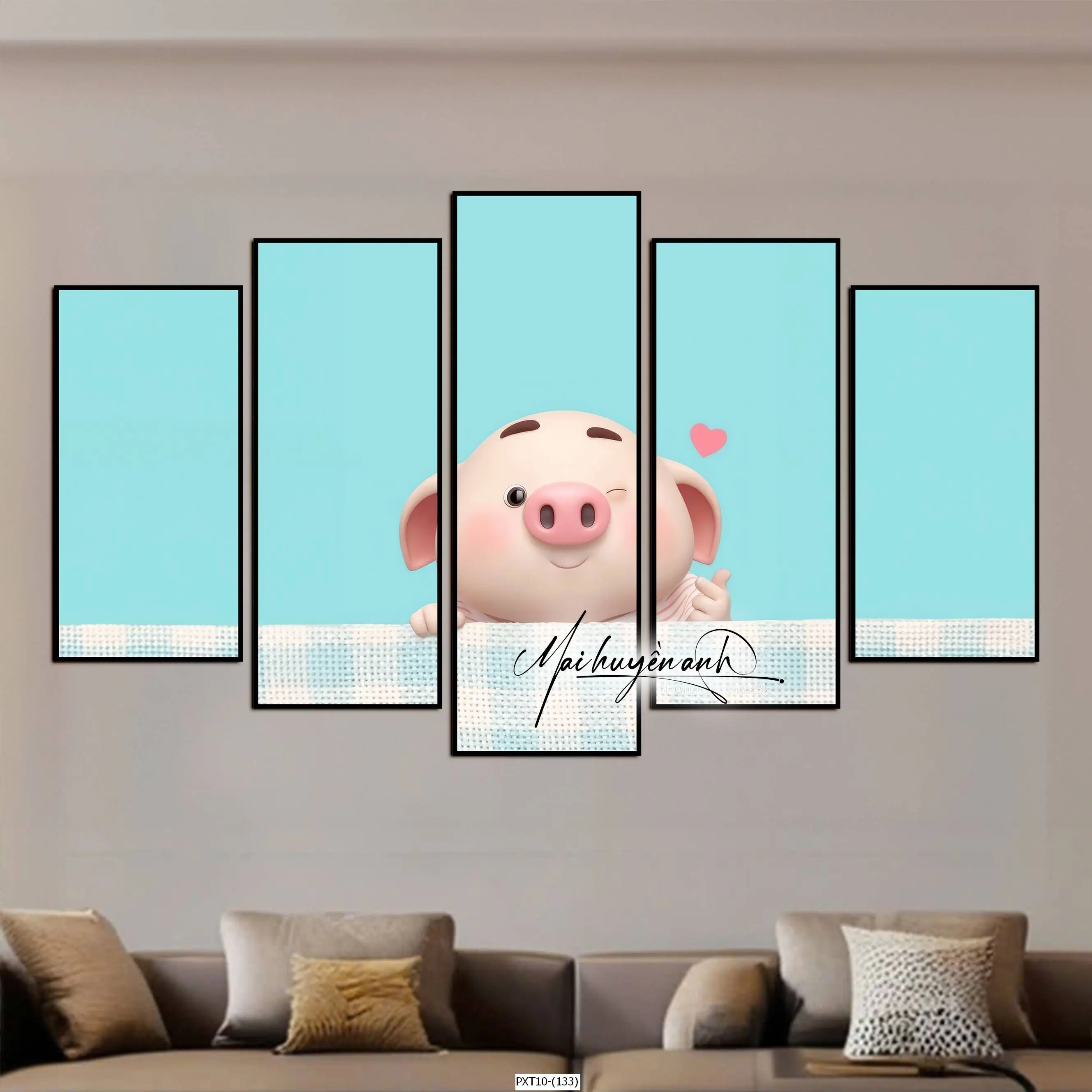 TRANH HEO - MẪU BỘ 5 TRANH - Trang trí phòng khách, Decor phòng ngủ -  { Mai Huyền Anh }