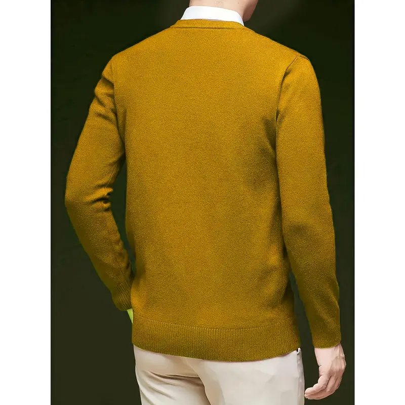 [Long Sleeve V-Neck Pullover Sweater] Men'S V-Neck Pullover Sweater, Rayon Blend Knitwear, Solid Color, Long Sleeve, Regular Fit, Stretch Fabric, for Daily & Casual Wear 7