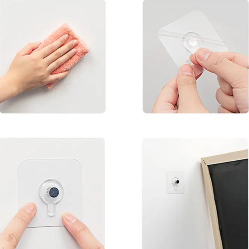 10pcs Clear Wall Sticky Hook, Adhesive Wall Hook, Clear Plastic Reusable Seamless Wall Mount Hanger Hooks For Kitchen Bathroom 8