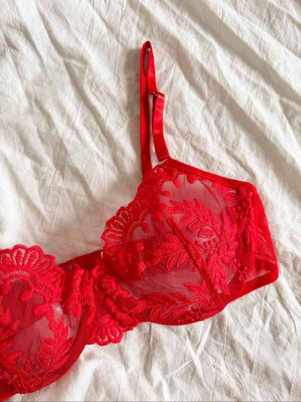 Two-piece Set Women's Floral Lace Underwire Underwear Set, Sexy Adjustable Strap Bra & Sheer Thong, Ladies Underwear Sets for All Seasons Daily Wear, Naughty Lingerie, Womens Underwear 8