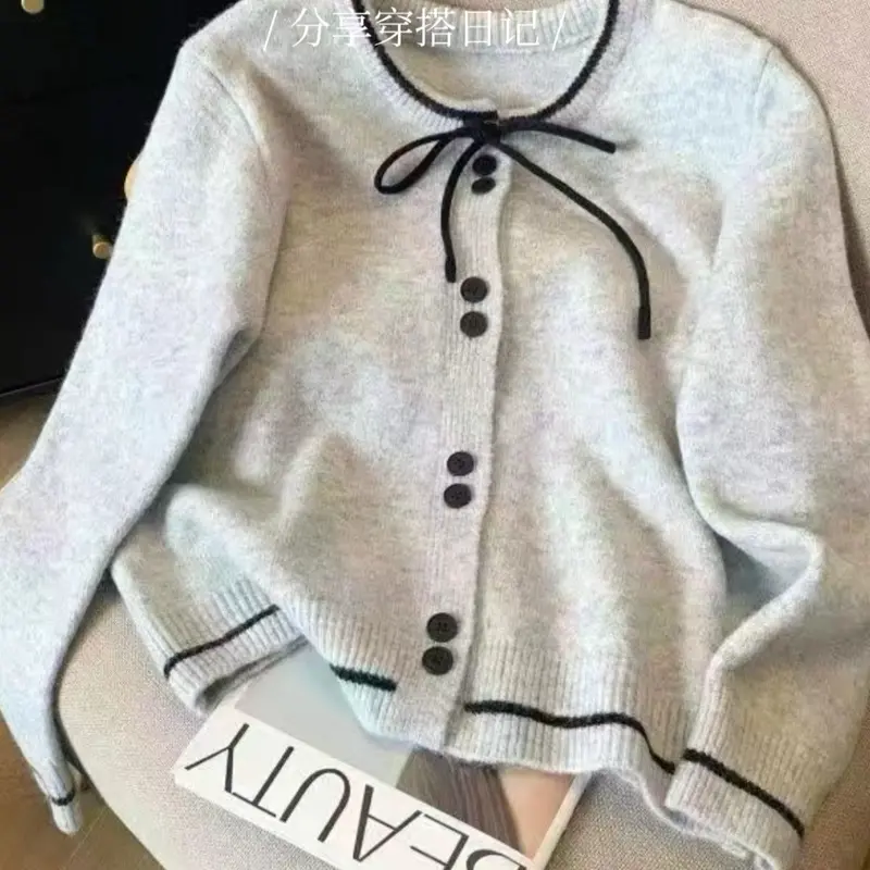 Áo Khoác Kafuu Phong Cách Pháp, Dáng Rộng Vừa Vặn, Áo Len Cardigan Có Nơ, Nhẹ Nhàng Và Thanh Lịch, Áo Len Dệt Kim, OOTD 2024 8