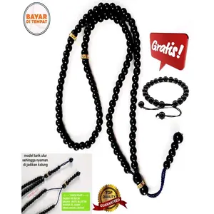 Kalung tasbih 99 butir Batu blustin keren pria wanita anti Karat free + gelng Blustin