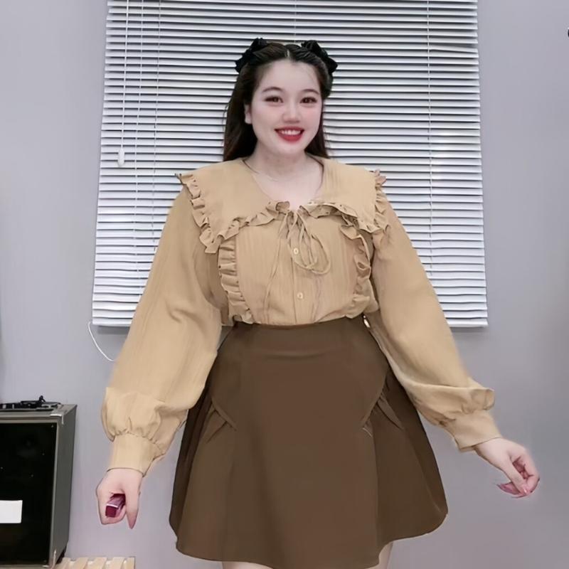 Áo Sơ Mi Béo Tròn Bigsize Kiểu Nữ Tay Bồng Cô Nhọn Xinh Xắn Cho Các Nàng Mũm Mĩm 58kg - 95kg Mặc Xinh Xắn SM146 Women Top