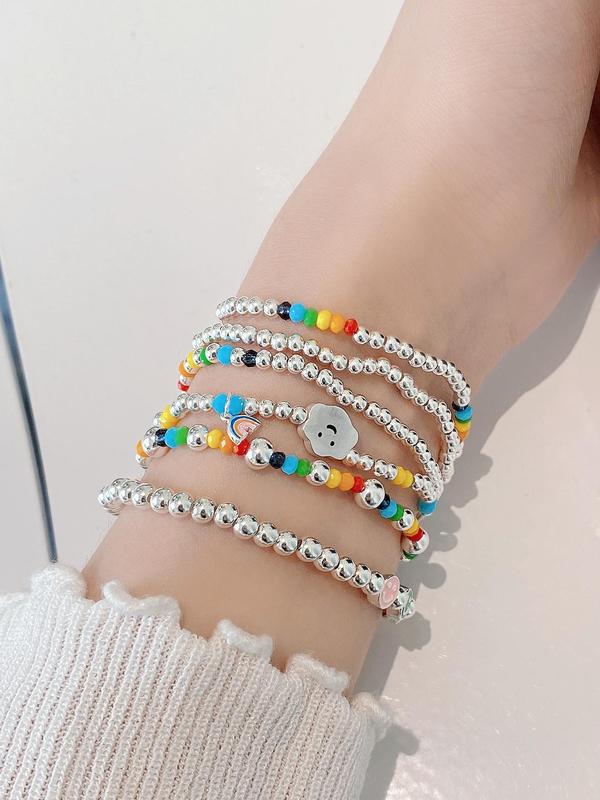 S925 Sterling Silver Cute Bear & Colorful Beads Decor Bracelet, Fashionable Jewelry for Women & Girls, Trendy All-match & Exquisite Jewelry for Birthday Gift 6