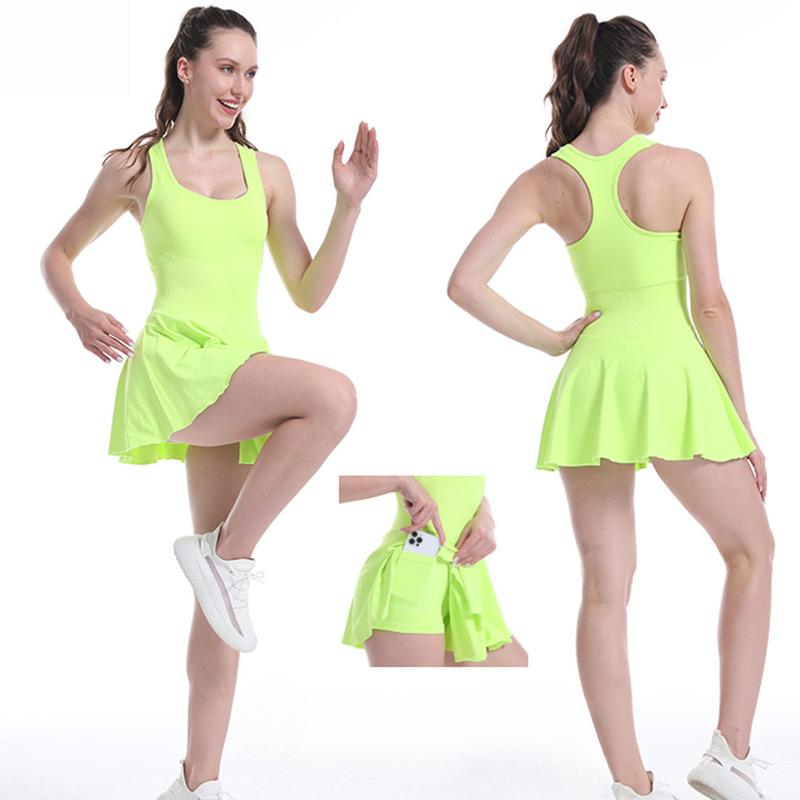 Áo Jumpsuit Quần Tập Yoga, Váy Quần Vợt, Váy Thể Thao Đế Chống Lộ, Có Đệm Ngực, Phong Cách Mới Mùa Hè