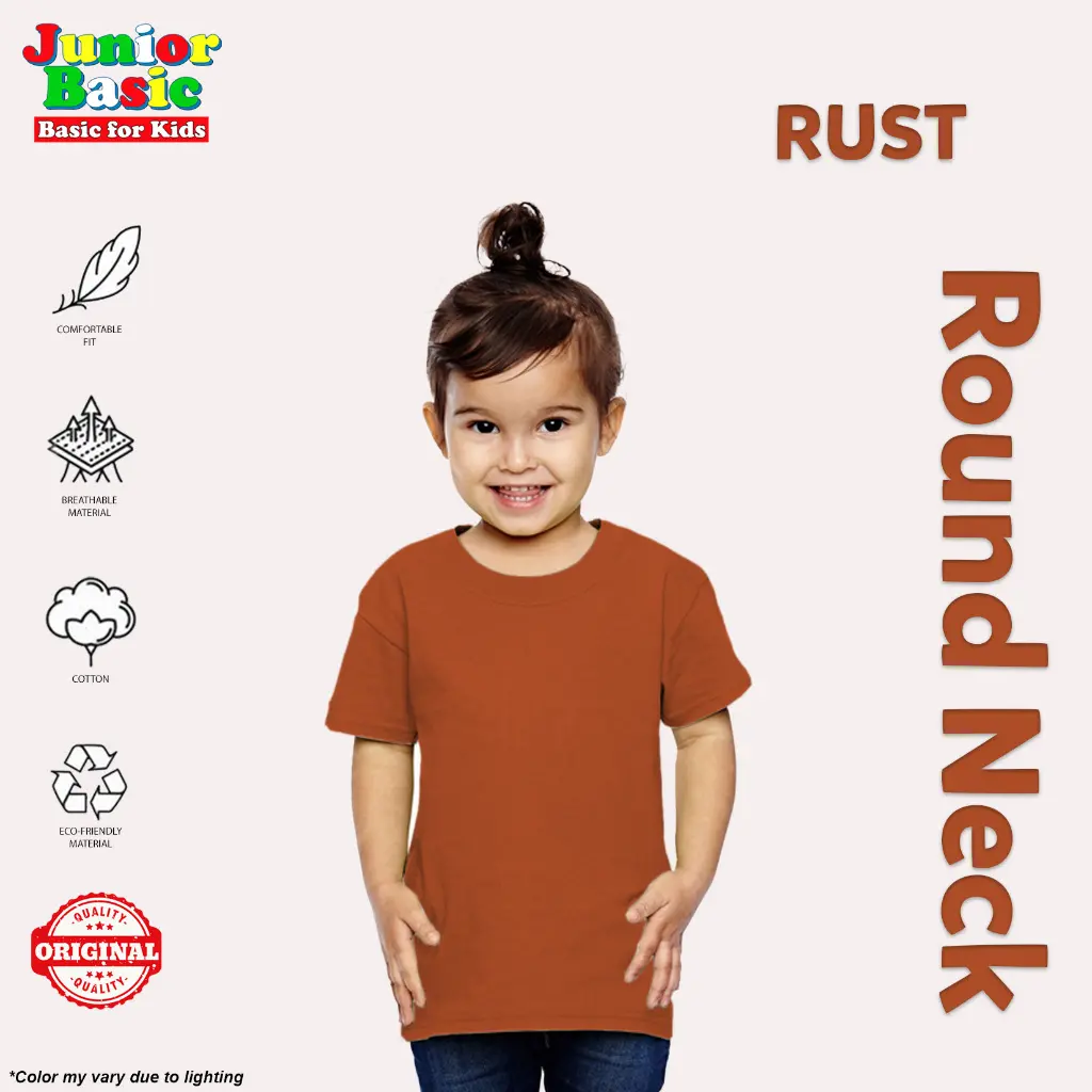 JUNIOR BASIC RUST ROUND NECK SHIRT COTTON PLAIN TSHIRT FOR KIDS