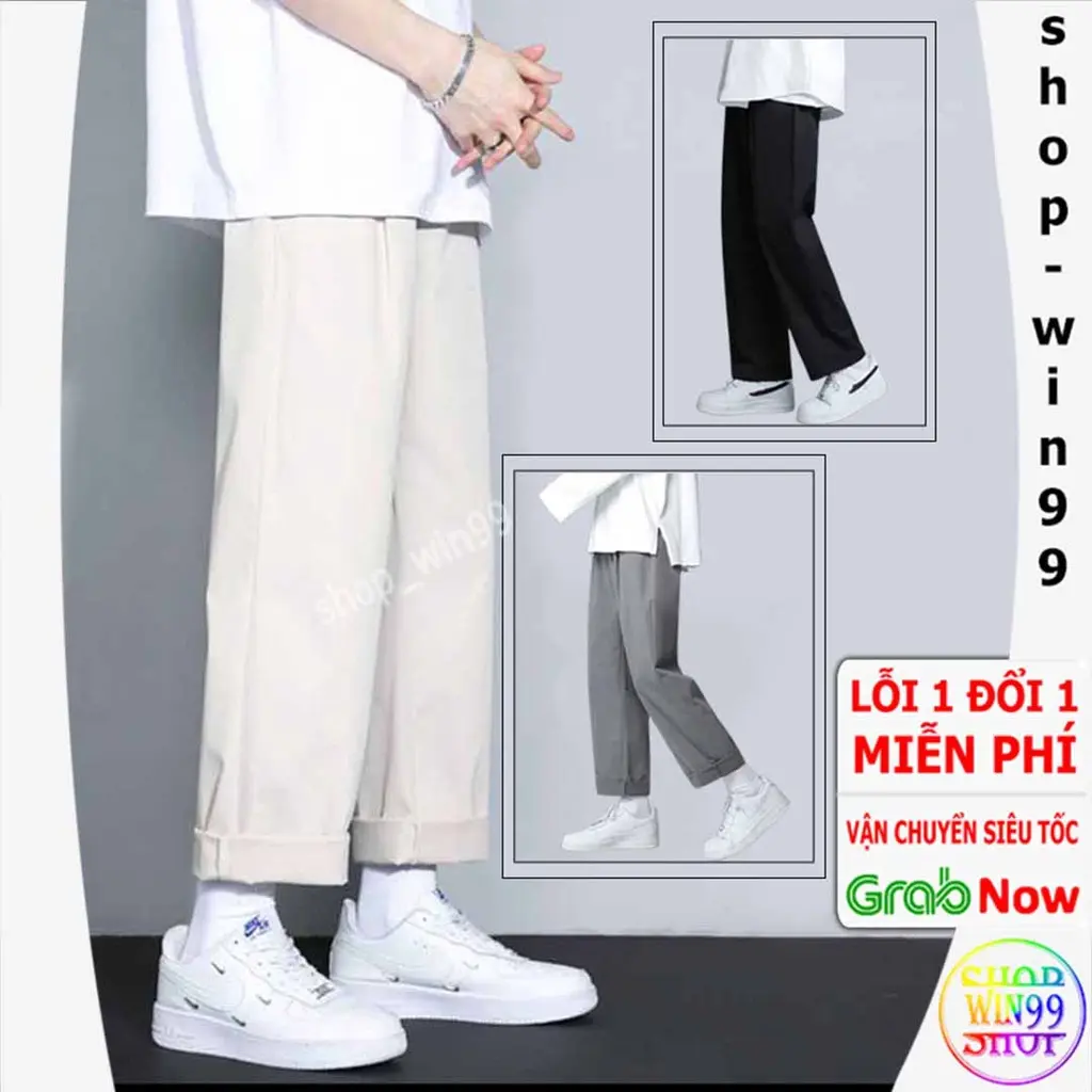 Quần baggy ống rộng suông Nam Nữ chất liệu kaki mềm mịn có size lớn dài, ba màu đen kem xám Menswear Pants❤️
