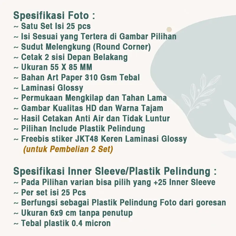 Photocard JKT48 Edisi Sepakbola Jersey Timnas dan Erigo Jersey Isi 25 pcs Bolak-balik Kertas Tebal 3
