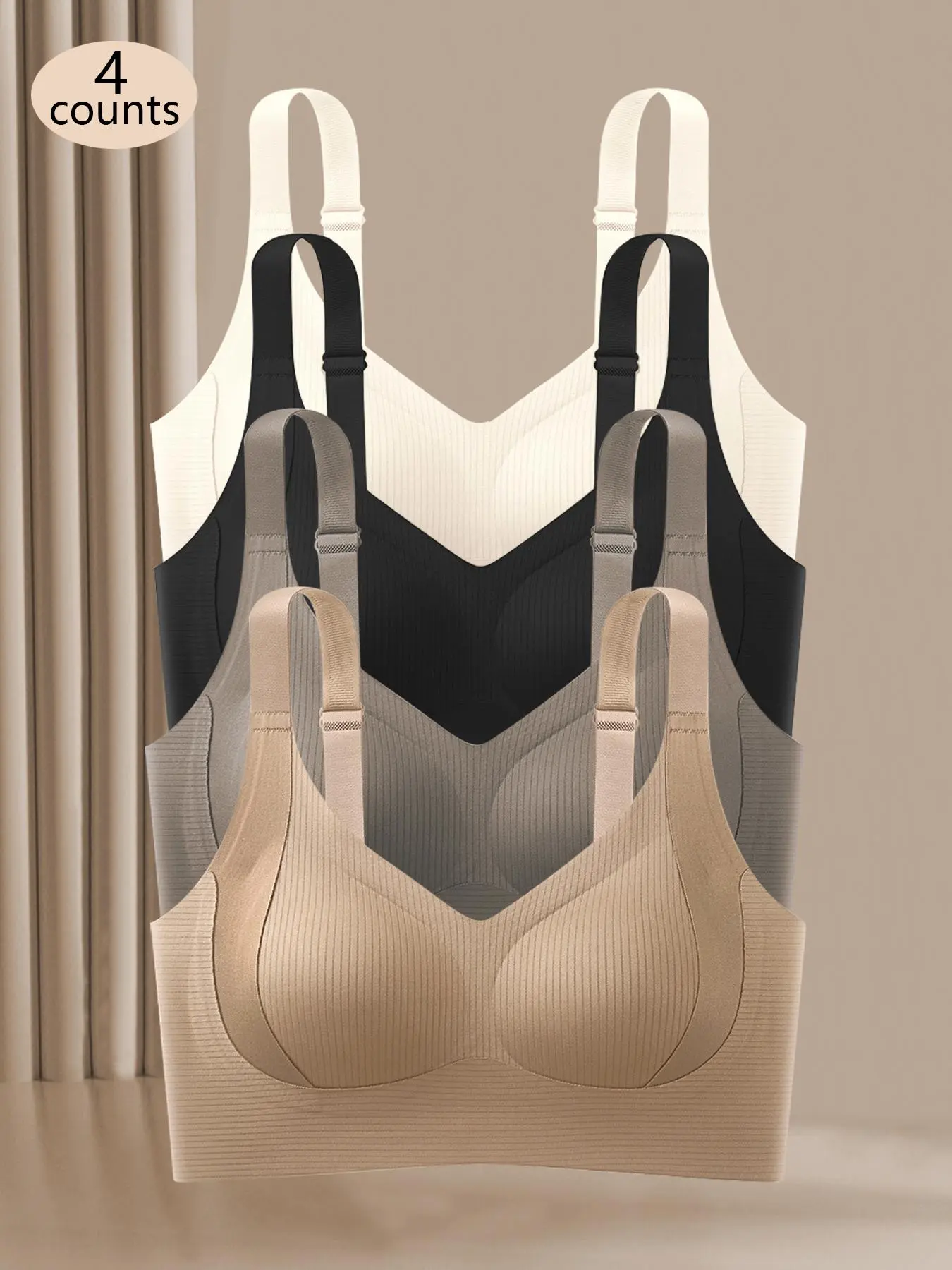 Women's Solid Color Seamless Wireless Bra, Breathable Comfortable Adjustable Strap Anti-Sagging Bra, Soft Lingerie for Daily Wear