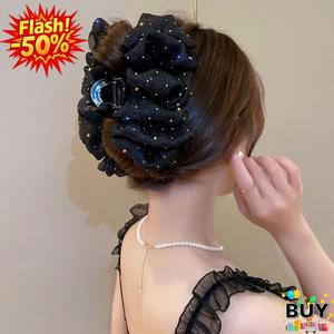 กิ๊บติดผม ขนาดใหญ่ ตาข่ายฟอง โบว์ สำหรับผู้หญิง กิ๊บติดผม Starry มีสีดำและสีขาว สวยๆ