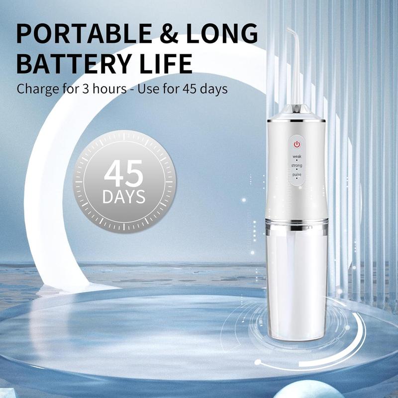 Product Introduction of Electric Oral Irrigator with 4 Replacement Heads, 1 Box Rechargeable Portable Water Flosser with 3 Modes, Oral Care Tool for Home & Travel, Teeth Cleaner	Dental Kit 7