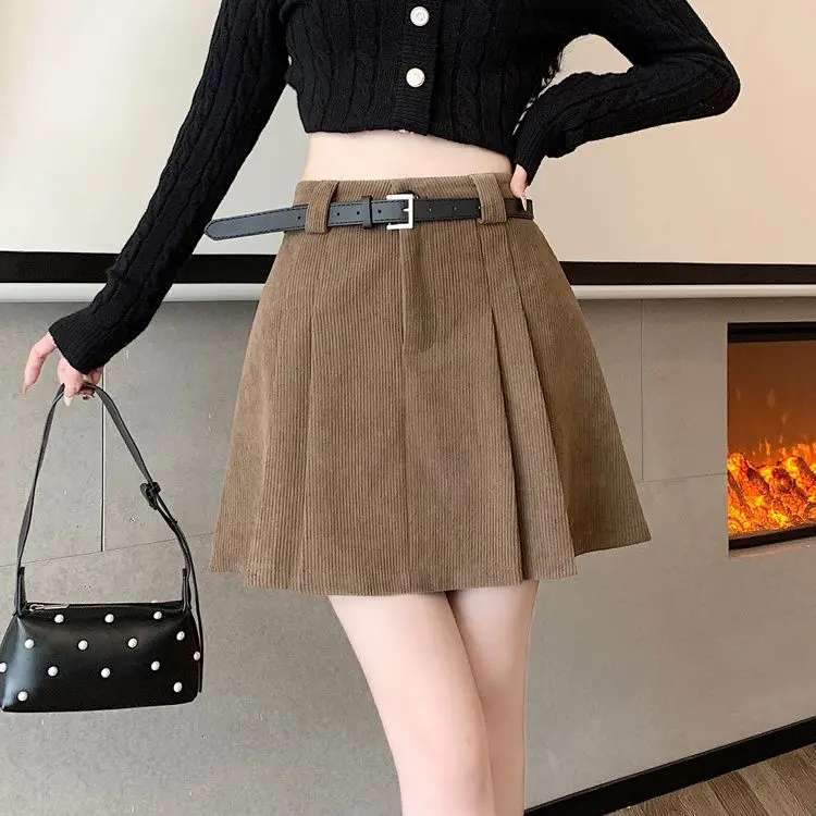 Chân Váy Vải Nhung Kẻ, Dành Cho Phụ Nữ, Cạp Cao, Chống Lộ, Chân Váy Xếp Ly, Chân Váy Ôm Chữ A, Phong Cách Hợp Xu hướng Mùa Thu Và Mùa Đông, Ngoại Cỡ, Cô Gái Đầy Đặn, Xu Hướng 2024 4