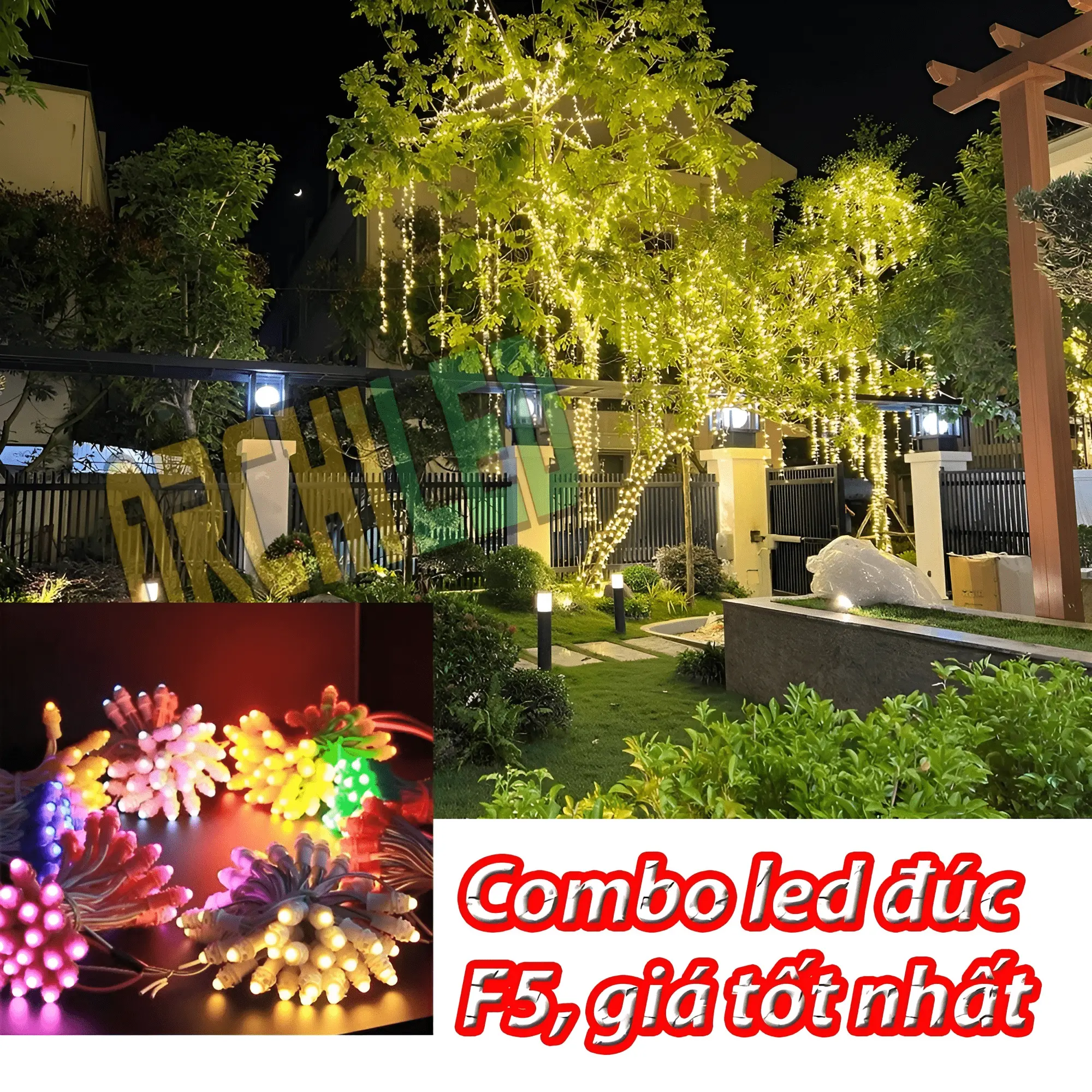 Combo Led đúc F5 và nguồn trang trí cây ngoài trời