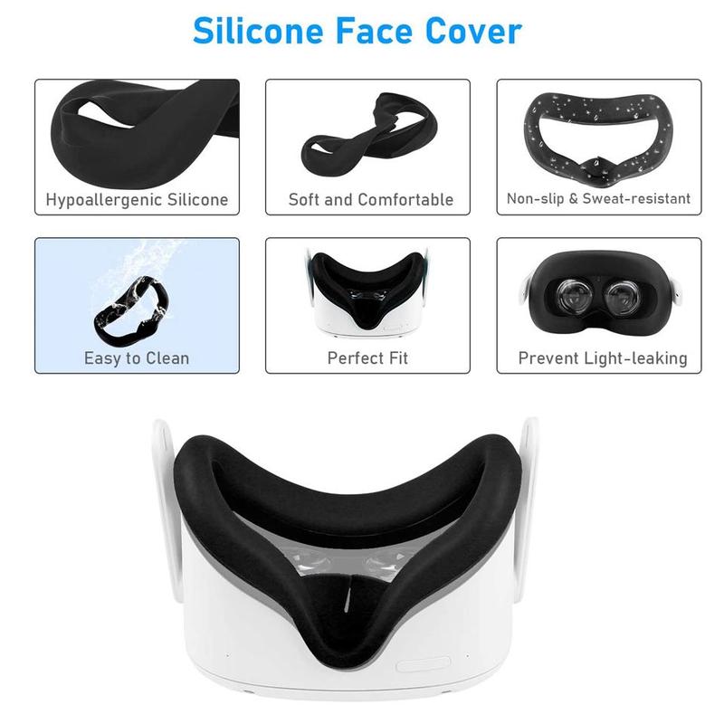 Silicone Cover Kit for Oculus Quest 2, 1 Set Multipurpose VR Accessories Including Silicone Face Cover, Controller Covers with Hand Strap and Joystick Caps 4