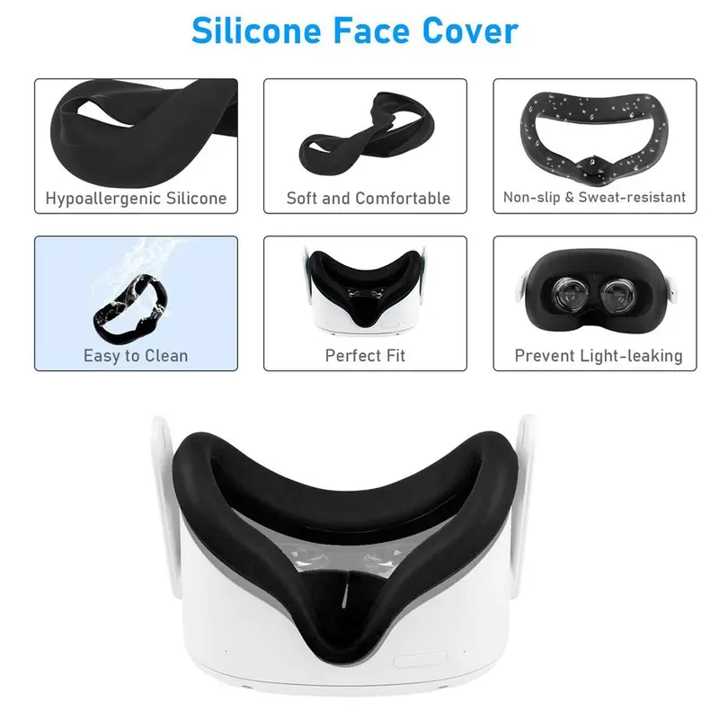 Silicone Cover Kit for Oculus Quest 2, 1 Set Multipurpose VR Accessories Including Silicone Face Cover, Controller Covers with Hand Strap and Joystick Caps 4