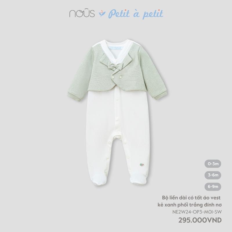 [Nous Baby] Bộ liền dài có tất áo khoác lửng màu hồng, màu xanh phối trắng cho bé trai, gái dễ thương