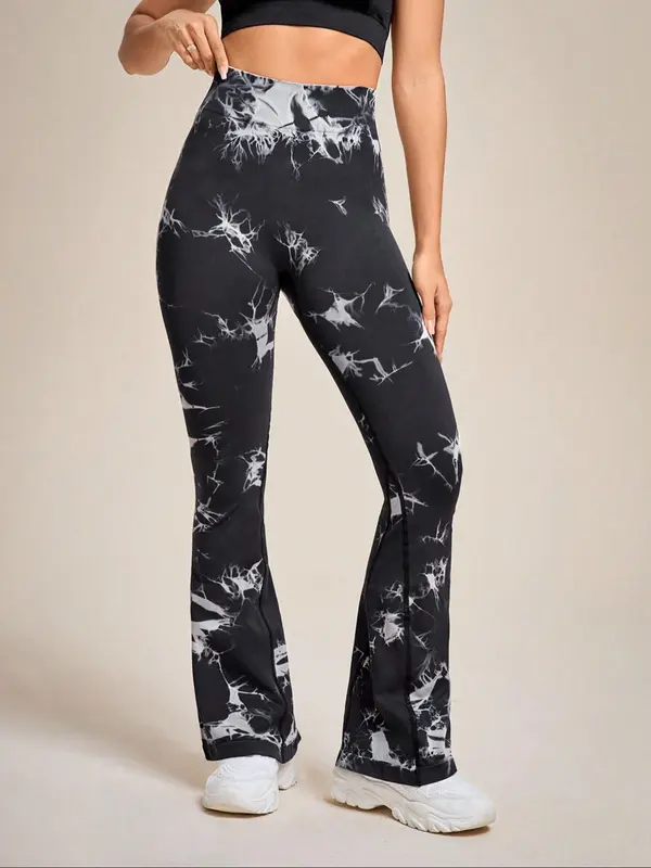 Women's Tie Dye Print High Waist Flare Leg Sports Leggings, Casual Comfy Breathable Bell Bottom Yoga Leggings, Ladies Sportswear for Indoor Outdoor Wear 3