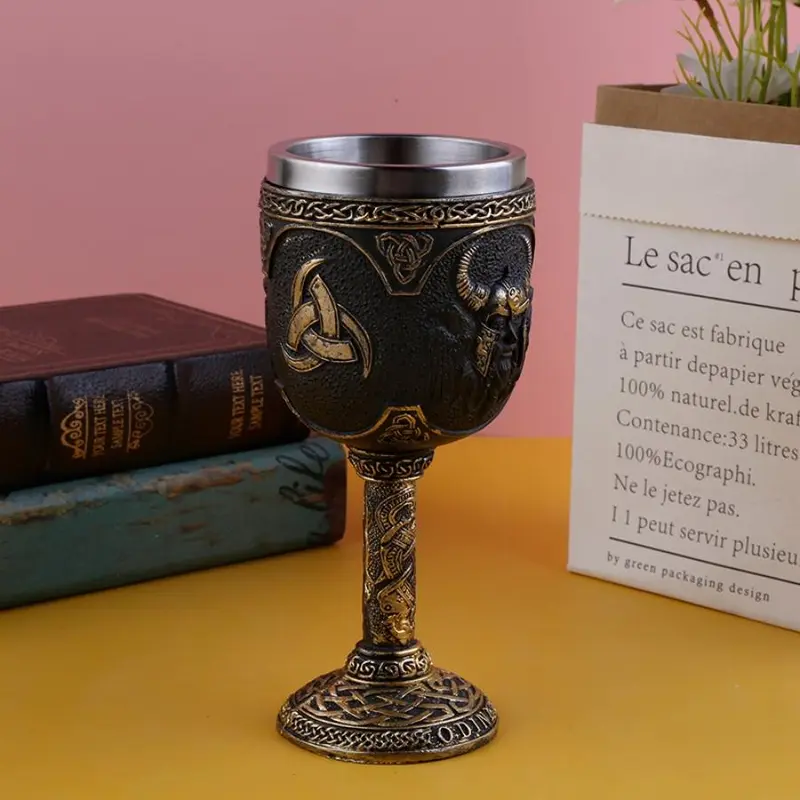 Vintage Viking Cup, 1 Count Stainless Steel Resin Cup, Creative Drinking Cup for Home Office Use, Gift for Men, Party Supplies 7