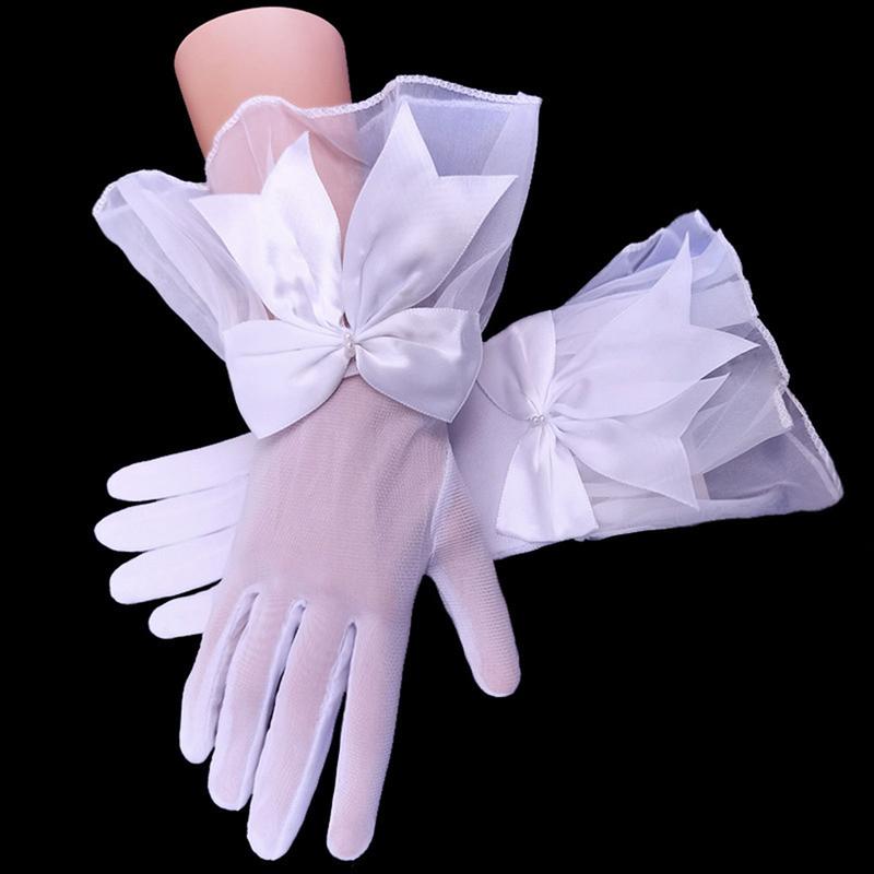 Women Bowknot Decor Fishnet Short Gloves Lace Gloves Goth Cosplay Accessory 4