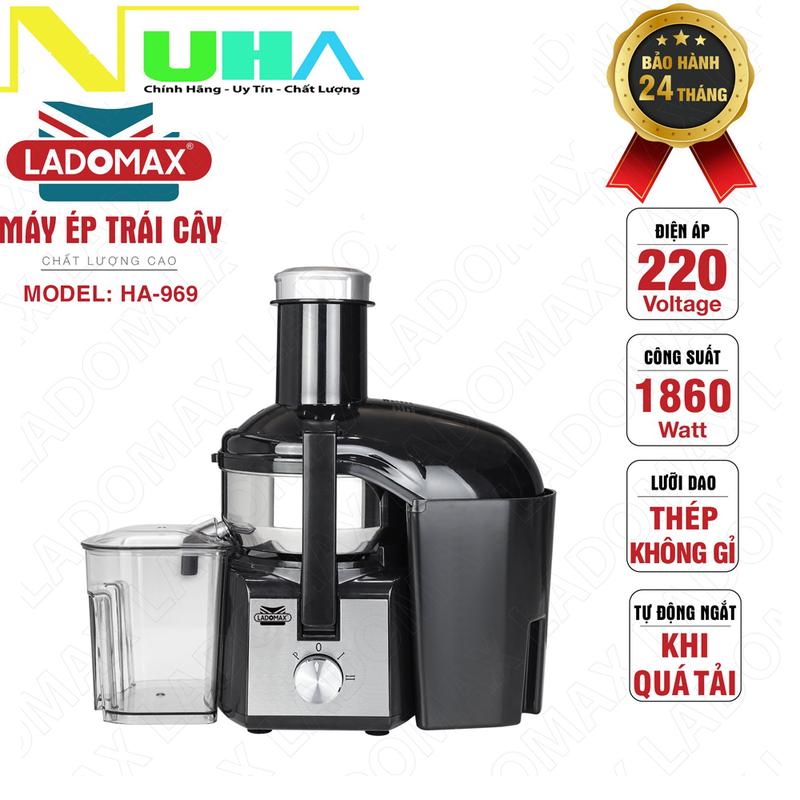 Máy ép trái cây công nghiệp công suất lớn 1860W Ladomax HA-969 chuyên ép đồ cứng không lo bể vỡ, nắp kháng vỡ, không thích hợp ép thơm chín, ổi chín...bảo hành 2 năm