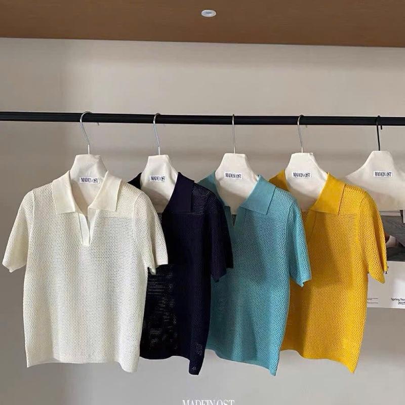 Áo len mongtoghi lưới TRƠN CỔ V hàng QC chất mềm mát freesize