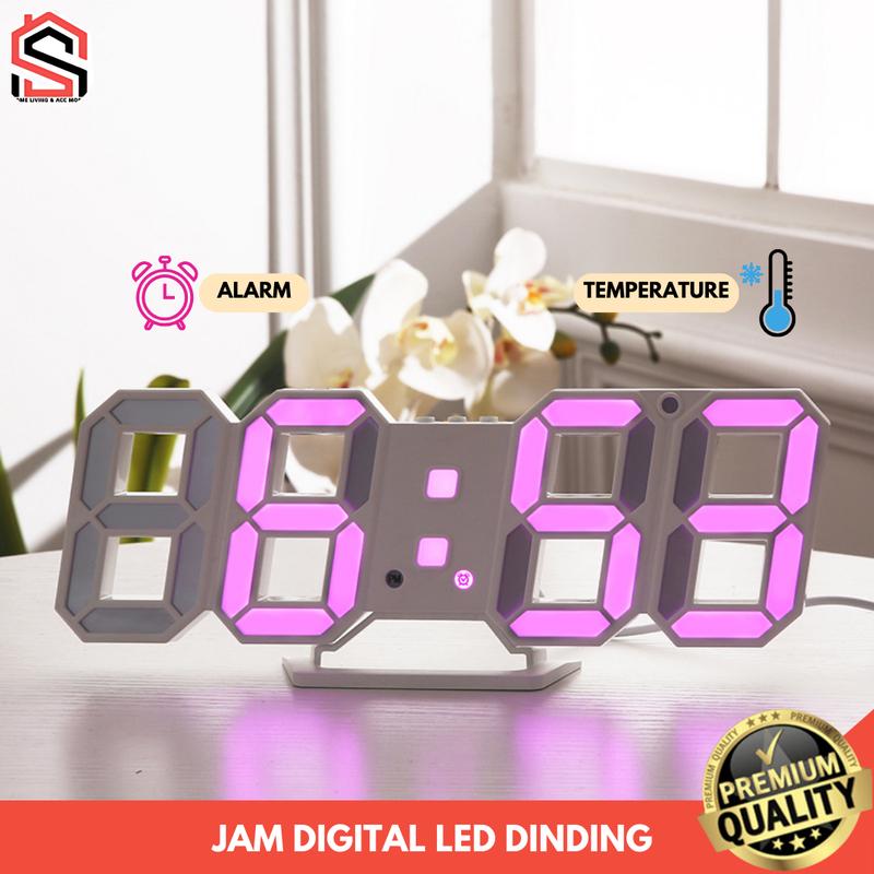 Jam Dinding Digital Aesthetic LED Jam Meja Tempel 3D Menyala Estetik Alarm Tanggal Suhu USB 1