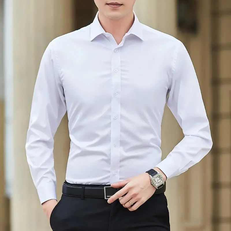 Áo Sơ Mi Trắng Nam Dài Tay, Trang Phục Công Sở Chuyên Nghiệp Không Sắt, Thích Hợp Cho Mùa Xuân Và Mùa Thu, Trang Phục Phù Dâu Và Đám Cưới, Áo Sơ Mi Mỏng, Lý Tưởng Cho Mùa Hè
