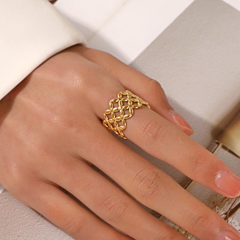 Hollow Mesh Design Stainless Steel Opening Female Ring Retro - TikTok ...