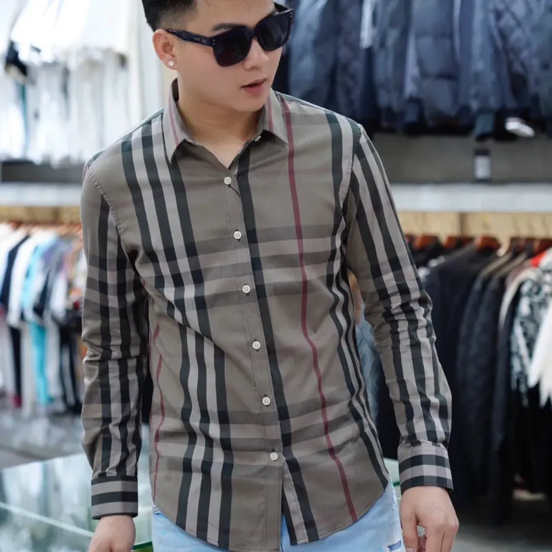 Áo Sơ Mi Sọc Xám Nam Menswear Ngắn Tay Kem Kate Pique 5