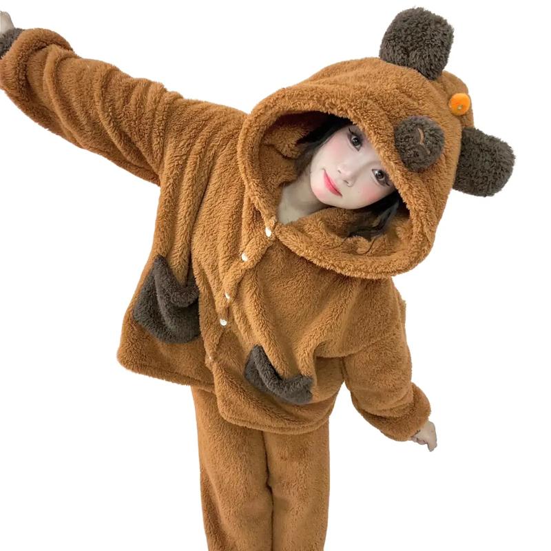 QC Bộ ngủ nữ lông dài tay capybara mềm mại ấm áp Women Áo Quần Ngủ Áo Ngủ Pijama Xưởng may Sm áo choàng