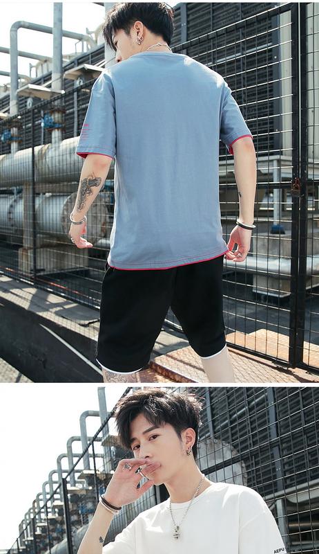 Product Introduction of New Leisure Sports Suit Men's All-Cotton Short-Sleeved T-shirt Shorts Set Workout Clothes Two-Piece Set 17