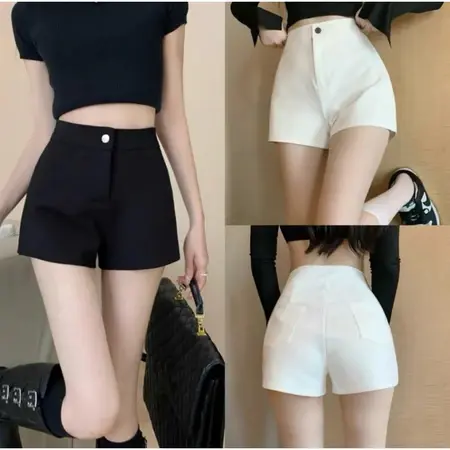 Quần Short nữ lưng cao Túi Trước Sau vải co giãn khóa giữa dáng quần đùi nữ cạp cao ôm bó body ống vừa mặc ở nhà đi biển