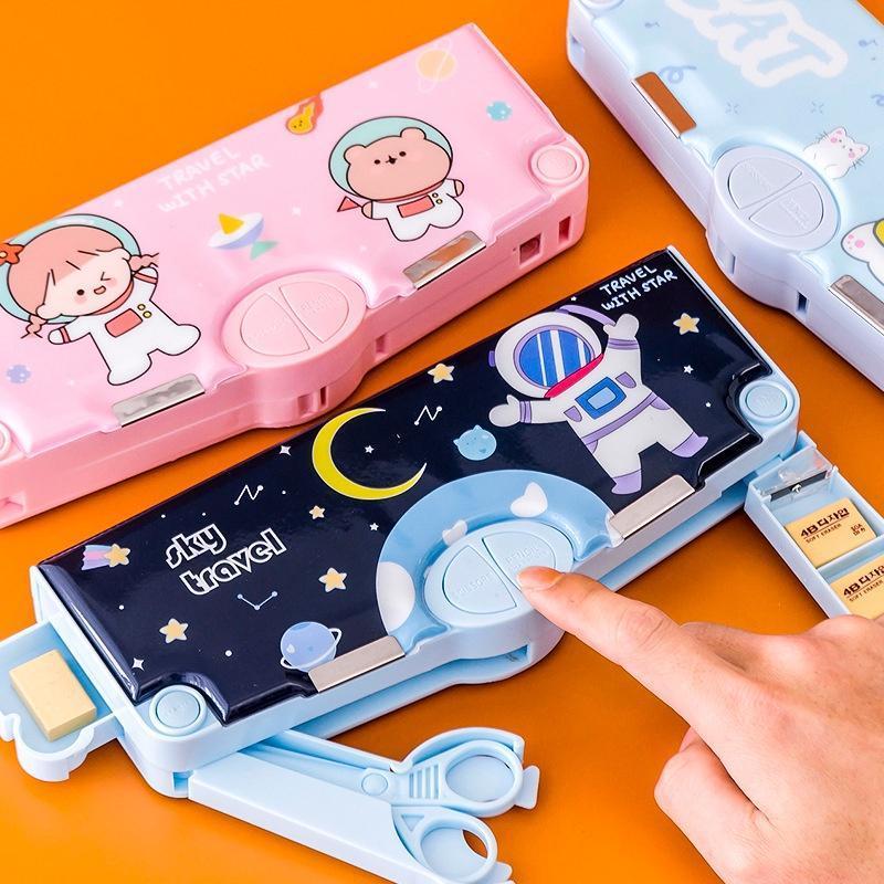 Kotak Alat Tulis/Kotak Pensil Pola Kartun Rautan Kapasitas/ Bahan Plastik Multifungsi Untuk Anak Kids Pencil 1