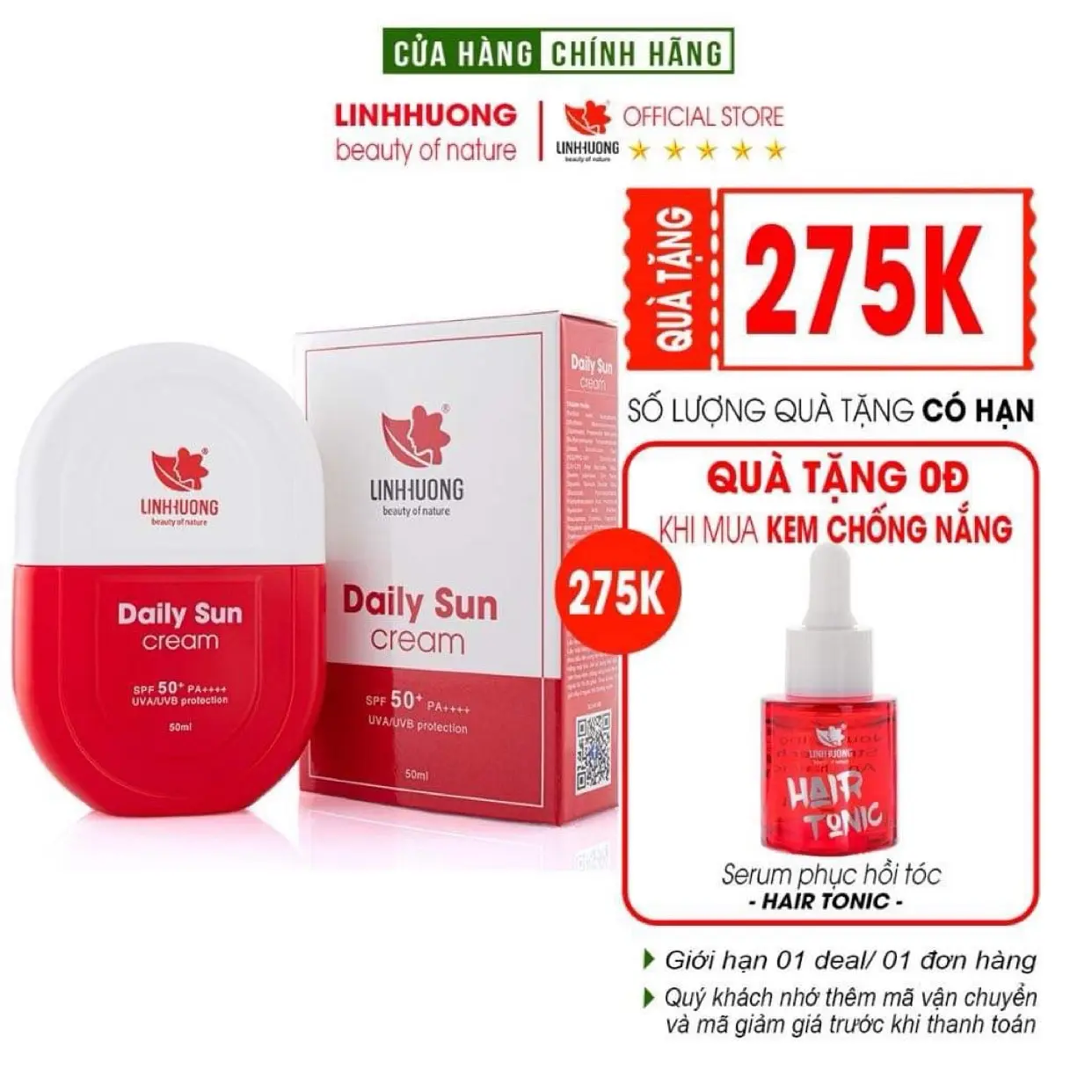 KEM CHỐNG NẮNG LINH HƯƠNG tặng kem tẩy trang ( Hàng c/hãng)