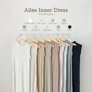 Yeppuoutfit Ailee Inner Manset Dress Kutung Tanpa Tangan Leher Tinggi Turtleneck - Basic Dalaman Simple Nyaman Bahan Rib All Size Panjang Stretch Slim Soft Long Dress Span