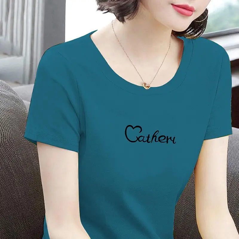 Áo Thun Dễ Phối Đồ Trang Phục Mùa Hè, ngắn Tay, In Mới, Nữ Mẹ TRUNG NIÊN Ngoại Cỡ, Cổ Tròn Hợp Xu hướng, Được 566 Người Vinh Danh Top Women Umi 3