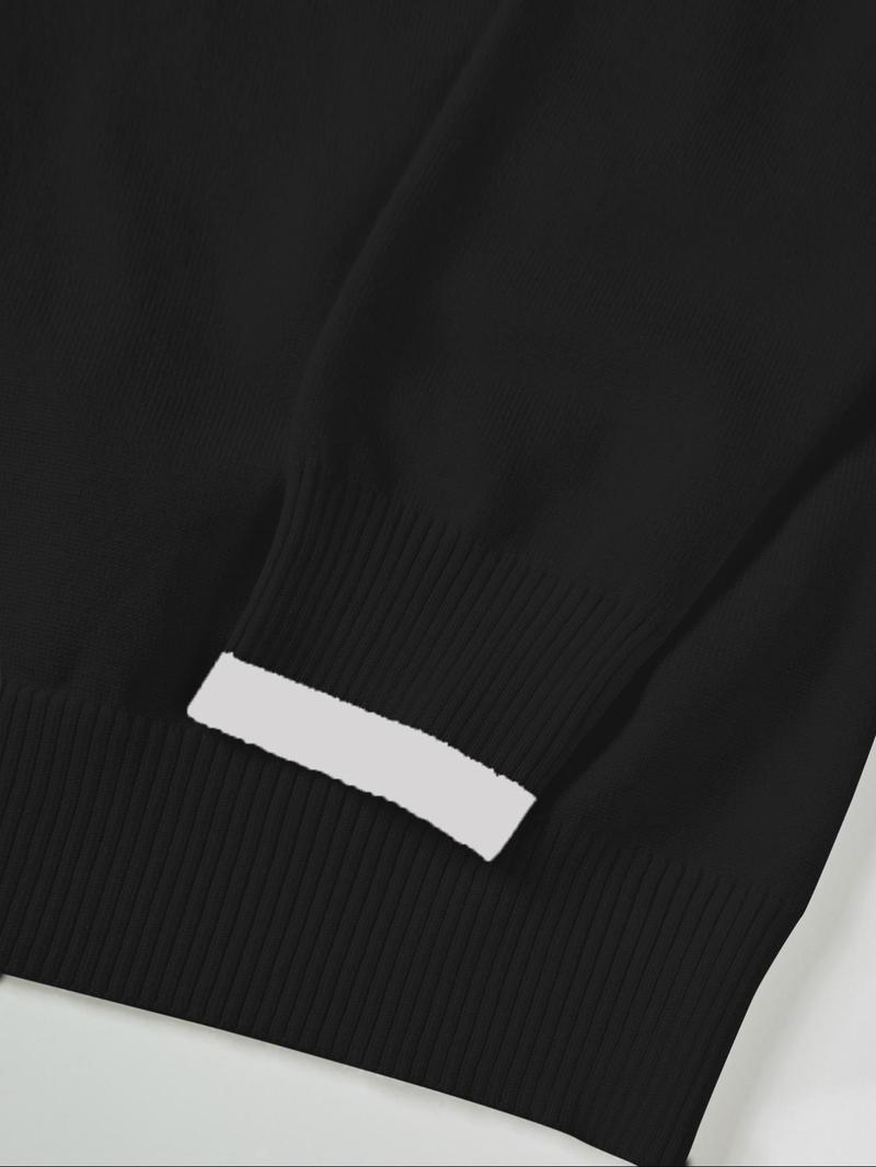 Product Introduction of Men's Contrast Binding Polo Neck Sweater, Regular Fit Casual Long Sleeve Jumper for Fall & Winter, Men's Knitwear for Daily Wear 13
