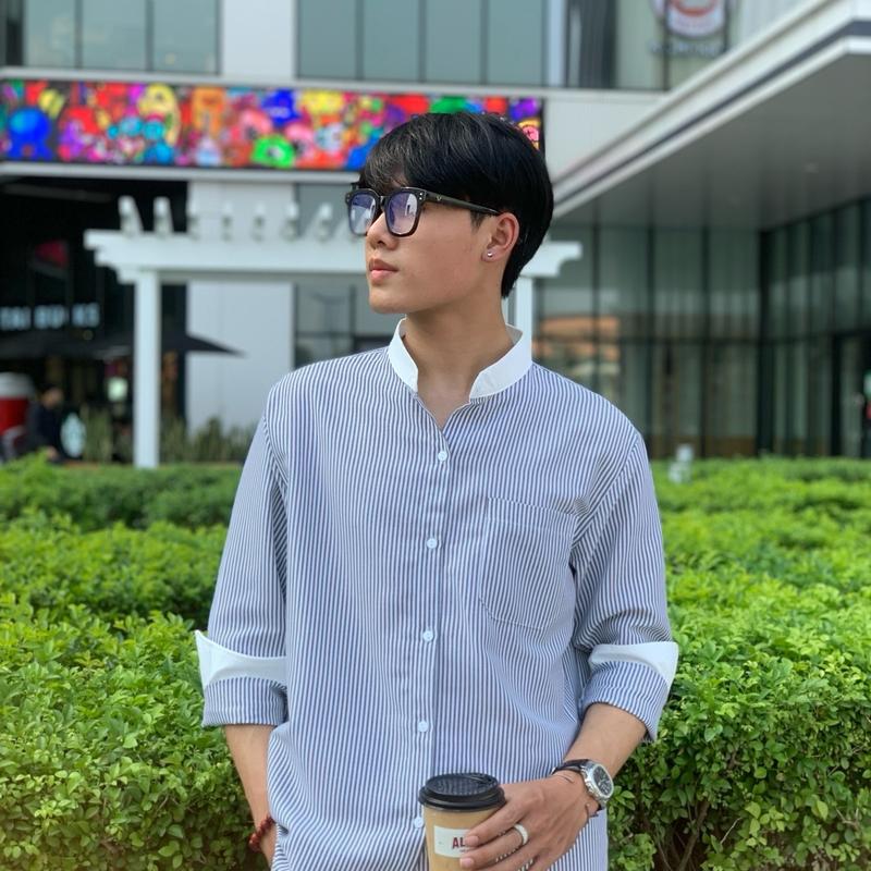 Áo Sơ Mi Trơn Tay Dài Nam Nữ Hàn Quốc Cổ Tàu Local Brand POWER Chất liệu Oxford Form Rộng 2 Màu Xám Xanh N01